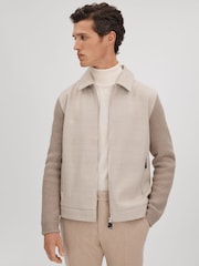Reiss Oatmeal Max Hybrid Knit Zip-Through Jacket - Image 1 of 6