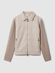 Reiss Oatmeal Max Hybrid Knit Zip-Through Jacket - Image 2 of 6