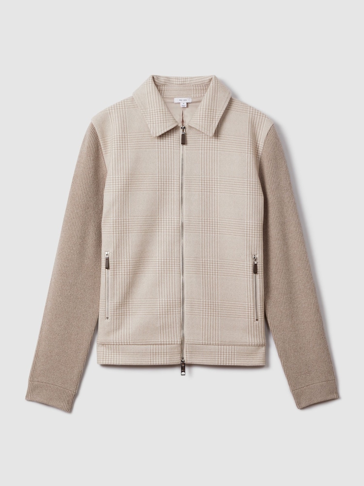Reiss Oatmeal Max Hybrid Knit Zip-Through Jacket - Image 2 of 6