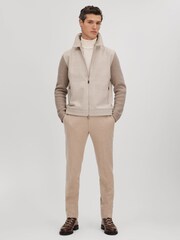 Reiss Oatmeal Max Hybrid Knit Zip-Through Jacket - Image 3 of 6