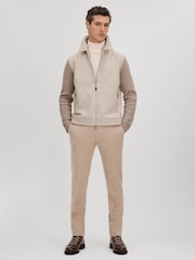 Reiss Oatmeal Max Hybrid Knit Zip-Through Jacket - Image 7 of 7