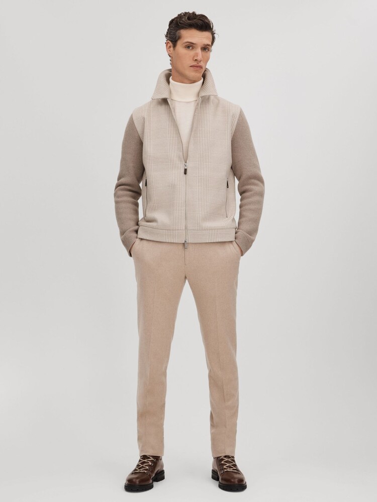 Reiss Oatmeal Max Hybrid Knit Zip-Through Jacket - Image 7 of 7