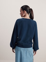 Navy Christmas Tree Tassel Detail Sparkly Embellished Sweatshirt - Image 3 of 4