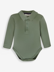 JoJo Maman Bébé Khaki Plain Long Sleeve Polo Shirt Bodysuit - Image 1 of 2