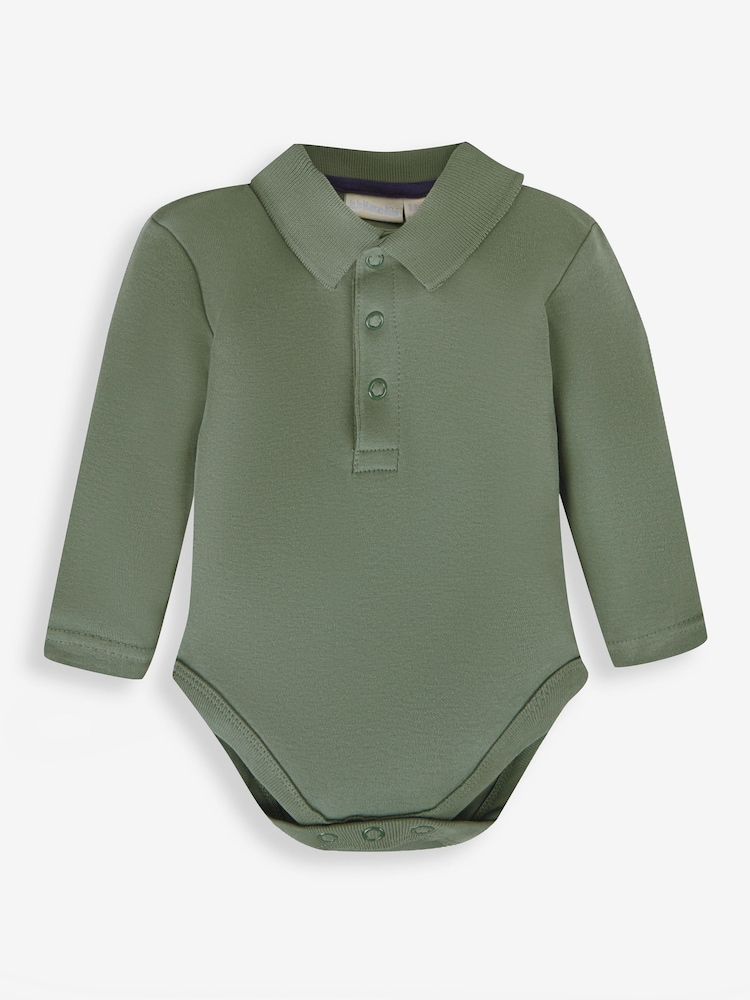 JoJo Maman Bébé Khaki Plain Long Sleeve Polo Shirt Bodysuit - Image 1 of 2