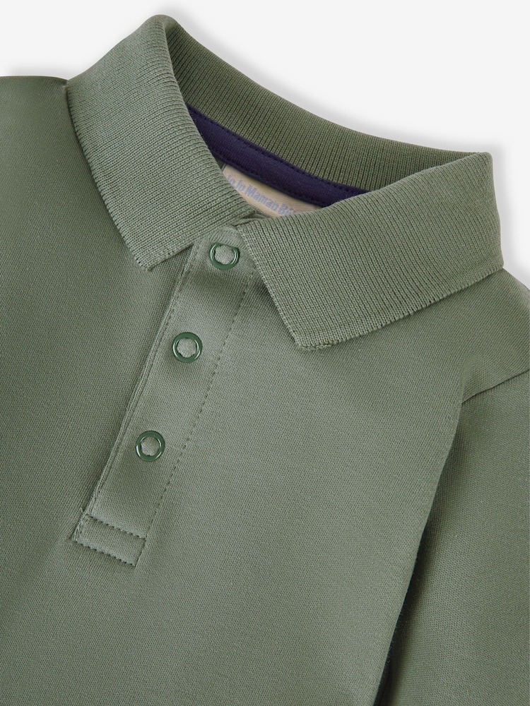 JoJo Maman Bébé Khaki Plain Long Sleeve Polo Shirt Bodysuit - Image 2 of 2