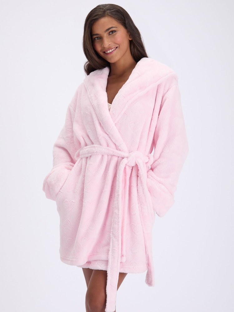 Boux Avenue Pink Heart Fluffy Short Dressing Gown - Image 1 of 6 Boux Avenue Pink Heart Fluffy Short Dressing Gown - Image 1 of 6