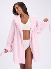Boux Avenue Pink Heart Fluffy Short Dressing Gown - Image 3 of 6