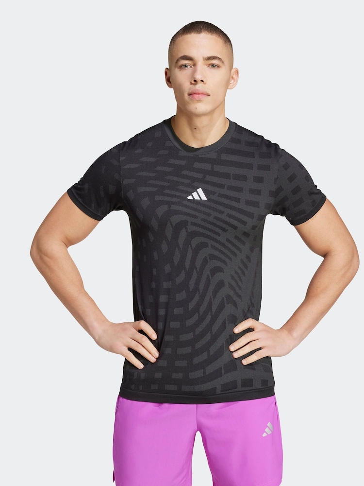adidas Black Gym+ Training Seamless T-Shirt - Image 1 of 7