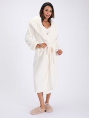 Boux Avenue White Heart Fur Trim Long Dressing Gown - Image 6 of 6