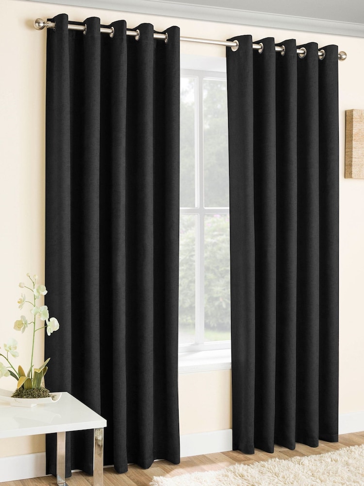 Enhanced Living Black Vogue Ready Made Thermal Blackout Eyelet Curtains - Image 1 of 5