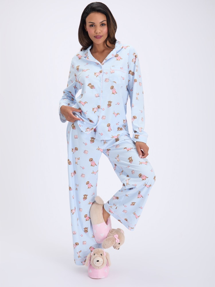 Boux Avenue Blue Puppy Long Sleeve Fleece Pyjamas In A Bag - Image 2 of 7 Boux Avenue Blue Puppy Long Sleeve Fleece Pyjamas In A Bag - Image 2 of 7