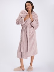 Boux Avenue Brown Heart Fur Trim Long Dressing Gown - Image 1 of 6