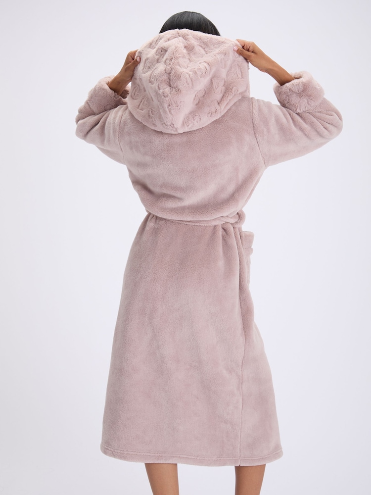 Boux Avenue Brown Heart Fur Trim Long Dressing Gown - Image 2 of 6 Boux Avenue Brown Heart Fur Trim Long Dressing Gown - Image 2 of 6