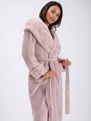 Boux Avenue Brown Heart Fur Trim Long Dressing Gown - Image 5 of 6