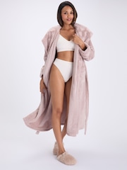 Boux Avenue Brown Heart Fur Trim Long Dressing Gown - Image 6 of 6