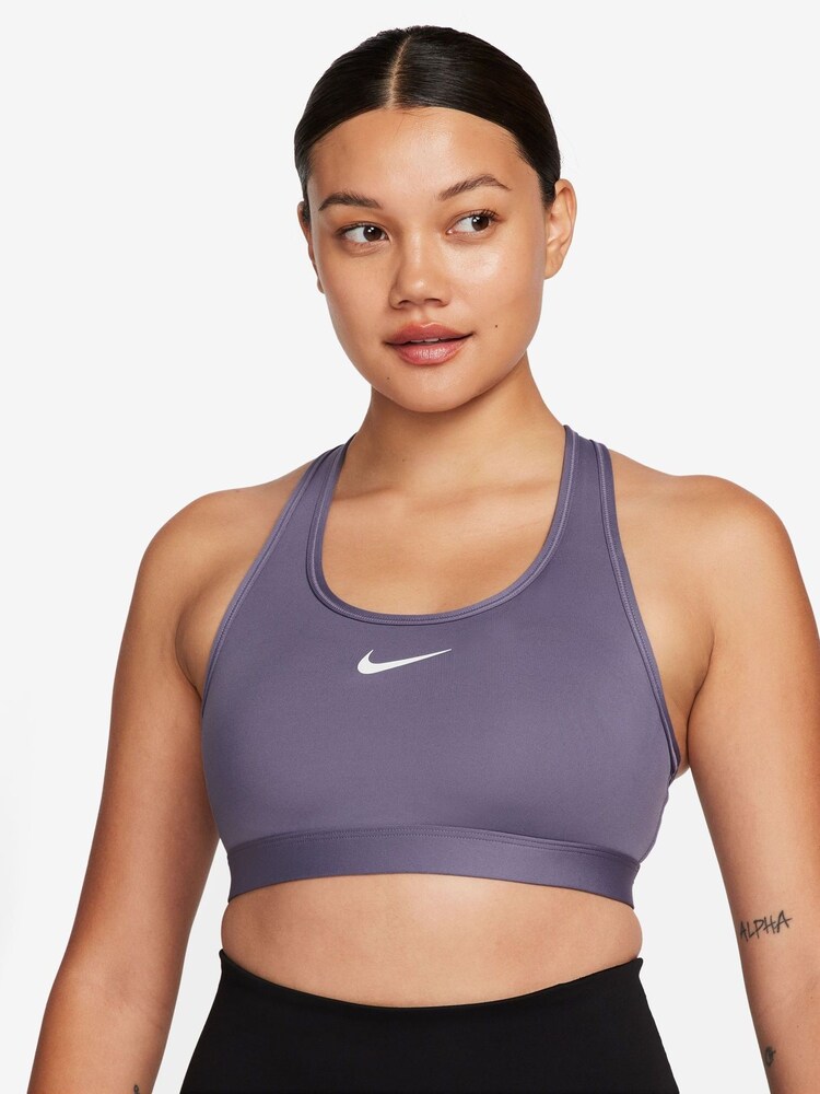 Nike Purple/White Swoosh Medium Support Padded Sports Bra - Image 1 of 6