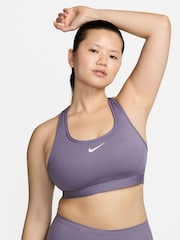 Nike Purple/White Swoosh Medium Support Padded Sports Bra - Image 4 of 6