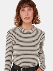 Whistles Black Fine Crew Stripe Knit Jumper - Image 1 of 5