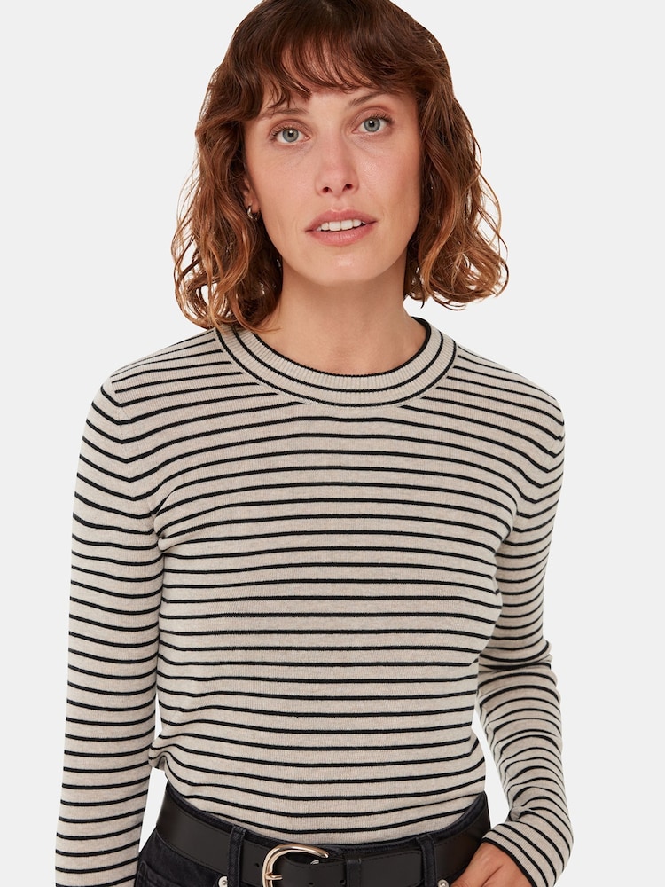 Whistles Black Fine Crew Stripe Knit Jumper - Image 1 of 5 Whistles Black Fine Crew Stripe Knit Jumper - Image 1 of 5