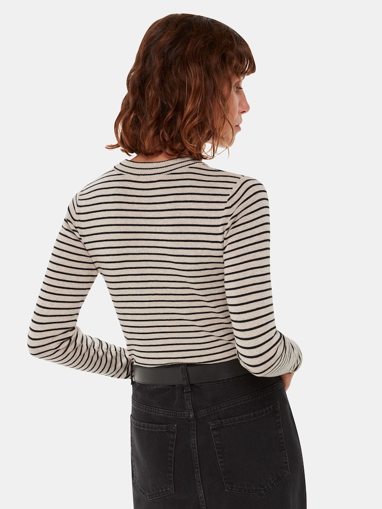 Whistles Black Fine Crew Stripe Knit Jumper - Image 2 of 5 Whistles Black Fine Crew Stripe Knit Jumper - Image 2 of 5