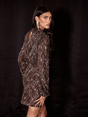 Chokoladebrun - Lipsy Long Sleeve Sequin Mini Dress - Billede 4 af 7