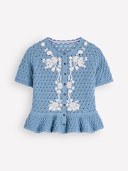 Boden Blue Embroidered Pointelle Cardigan - Image 1 of 2