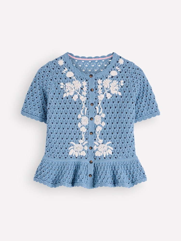 Boden Blue Embroidered Pointelle Cardigan - Image 1 of 2 Boden Blue Embroidered Pointelle Cardigan - Image 1 of 2