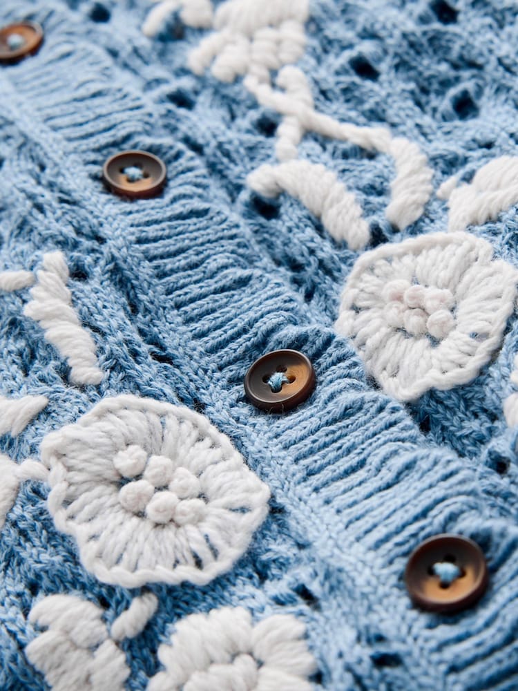 Boden Blue Embroidered Pointelle Cardigan - Image 2 of 2 Boden Blue Embroidered Pointelle Cardigan - Image 2 of 2