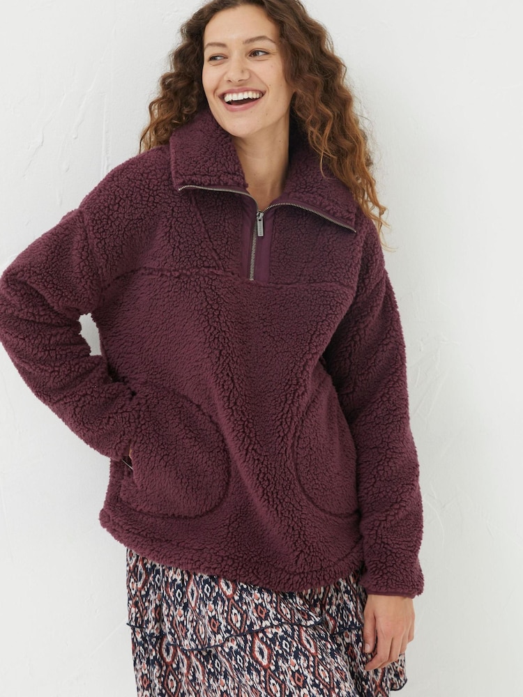 FatFace Purple Parker Colour Block Fleece Cardigan - Image 1 of 5