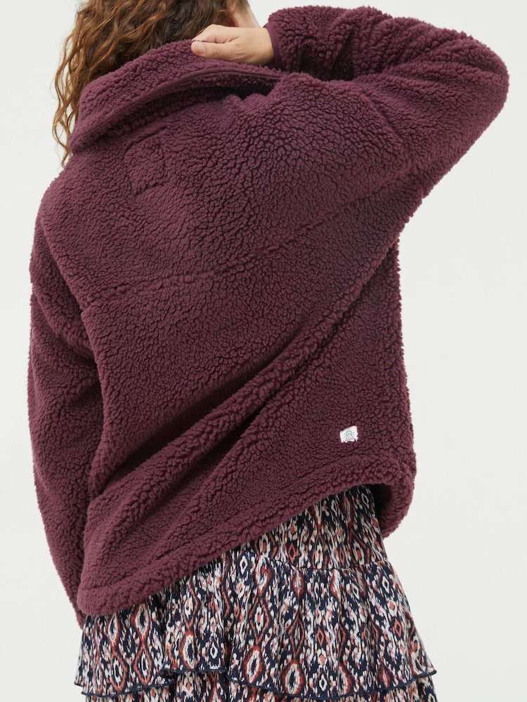 FatFace Purple Parker Colour Block Fleece Cardigan - Image 2 of 5