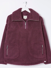 FatFace Purple Parker Colour Block Fleece Cardigan - Image 5 of 5