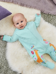 JoJo Maman Bébé Duck Egg Giraffe Appliqué Zip Cotton Baby Sleepsuit - Image 1 of 3
