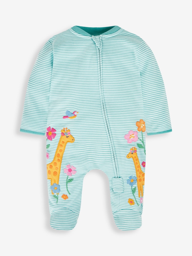JoJo Maman Bébé Duck Egg Giraffe Appliqué Zip Cotton Baby Sleepsuit - Image 2 of 3
