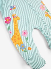 JoJo Maman Bébé Duck Egg Giraffe Appliqué Zip Cotton Baby Sleepsuit - Image 3 of 3