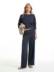 River Island Blue Ribbed Soft Touch Trousers - Image 1 of 4