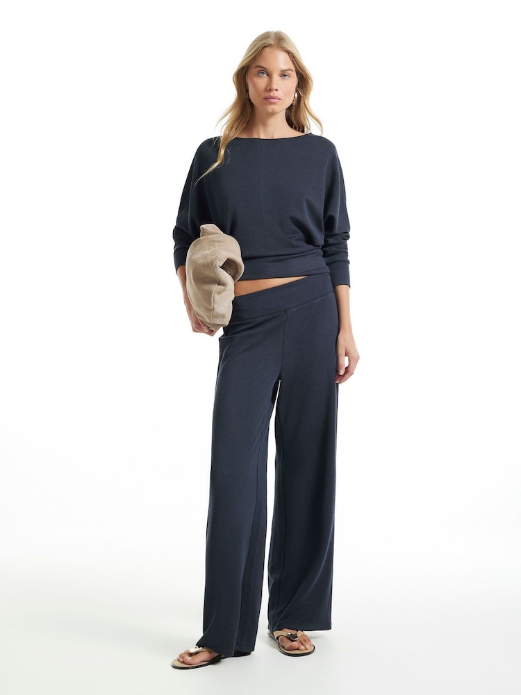 River Island Blue Ribbed Soft Touch Trousers - Image 1 of 4 River Island Blue Ribbed Soft Touch Trousers - Image 1 of 4
