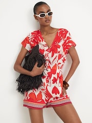 River Island Red All Over Print Playsuit - Image 1 of 4