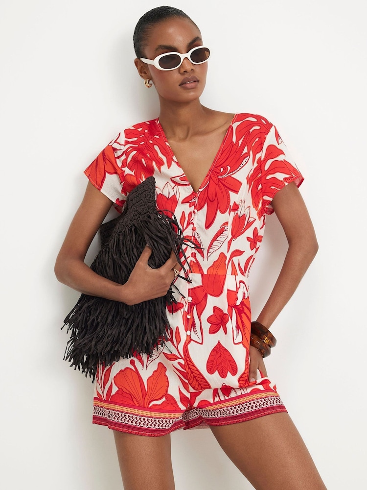 River Island Red All Over Print Playsuit - Image 1 of 4