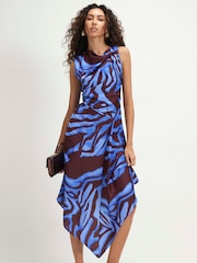 River Island Asymmetric Neck Satin Zebra Dress - Bild 3 av 4