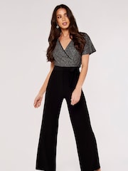 Apricot Silver & Black Chevron Angel Sleeve Jumpsuit - Image 1 of 4