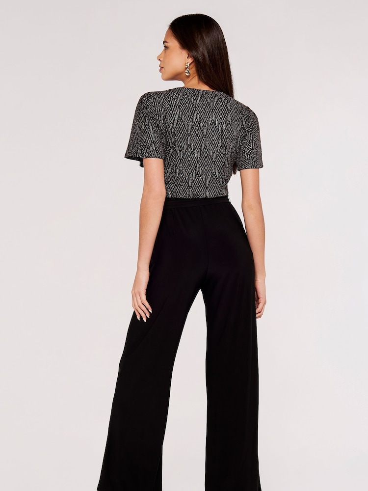 Apricot Silver & Black Chevron Angel Sleeve Jumpsuit - Image 2 of 4