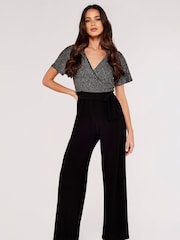 Apricot Silver & Black Chevron Angel Sleeve Jumpsuit - Image 3 of 4
