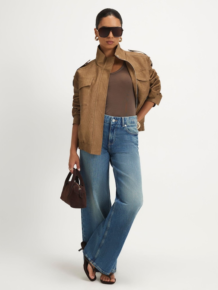 River Island Brown Faux Leather Funnel Neck Jacket - Image 2 of 4 River Island Brown Faux Leather Funnel Neck Jacket - Image 2 of 4