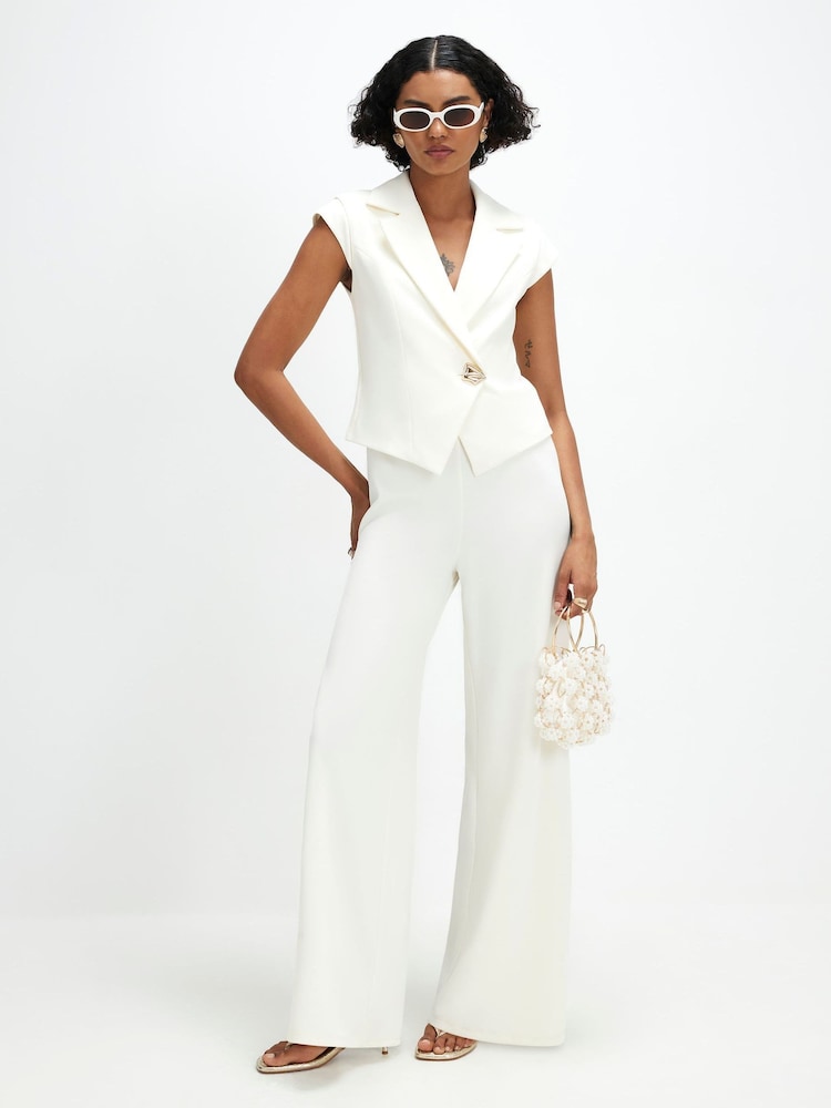 River Island Cream Short Sleeve Cap Sleeve Jumpsuit - Image 1 of 4 River Island Cream Short Sleeve Cap Sleeve Jumpsuit - Image 1 of 4