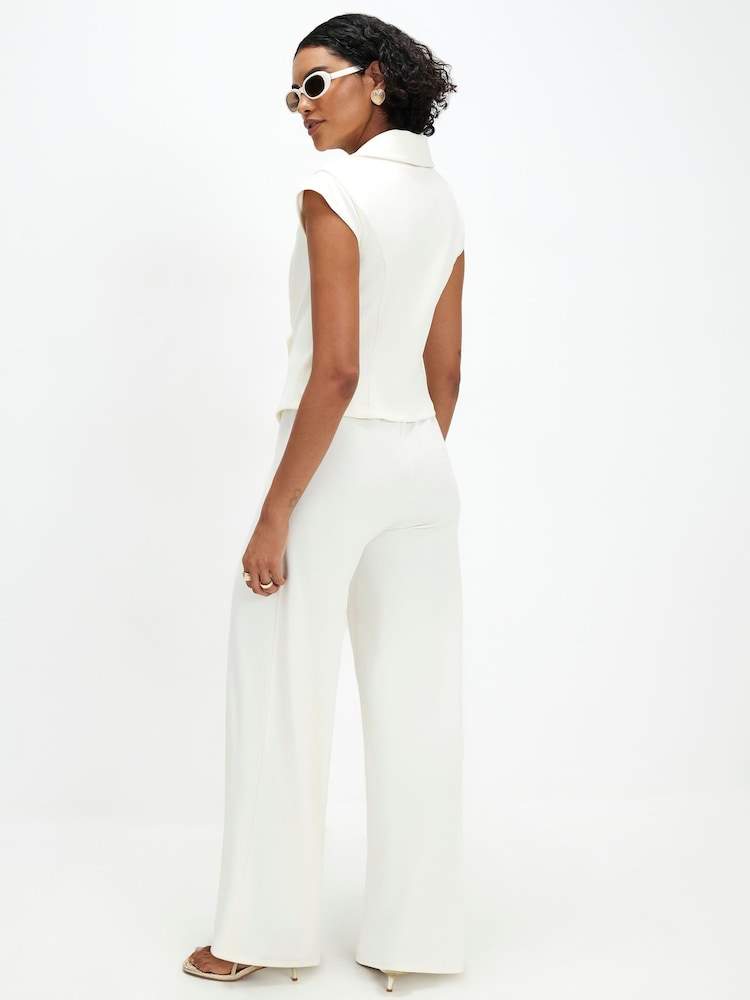 River Island Cream Short Sleeve Cap Sleeve Jumpsuit - Image 4 of 4 River Island Cream Short Sleeve Cap Sleeve Jumpsuit - Image 4 of 4