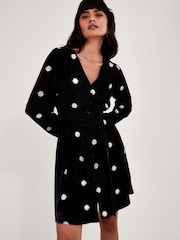 Monsoon Viola Embellished Velvet Tea Black Dress - Image 1 of 4