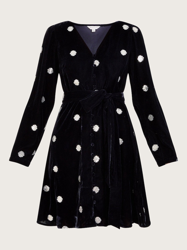 Monsoon Viola Embellished Velvet Tea Black Dress - Image 4 of 4