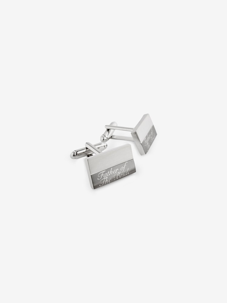Silver Tone Father of the Bride Engraved Wedding Cufflinks - Image 1 of 7 Silver Tone Father of the Bride Engraved Wedding Cufflinks - Image 1 of 7