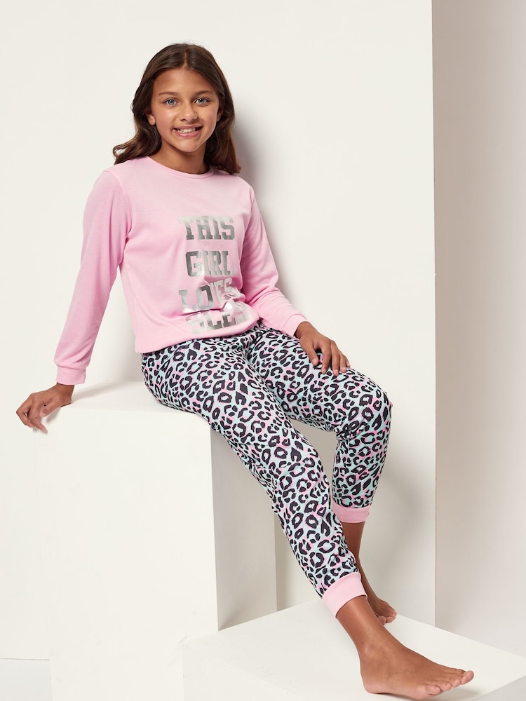 Harry Bear Pink Leopard Sleep Slogan Pyjamas - Image 1 of 4